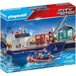 PLAYMOBIL City Action Cargo Large container ship with customs boat - 70769